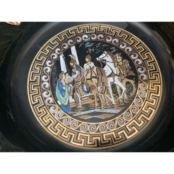 Ceramic Round Ashtray Handmade In Greece Black With 24k Gold Trim - Picture 2 of 5